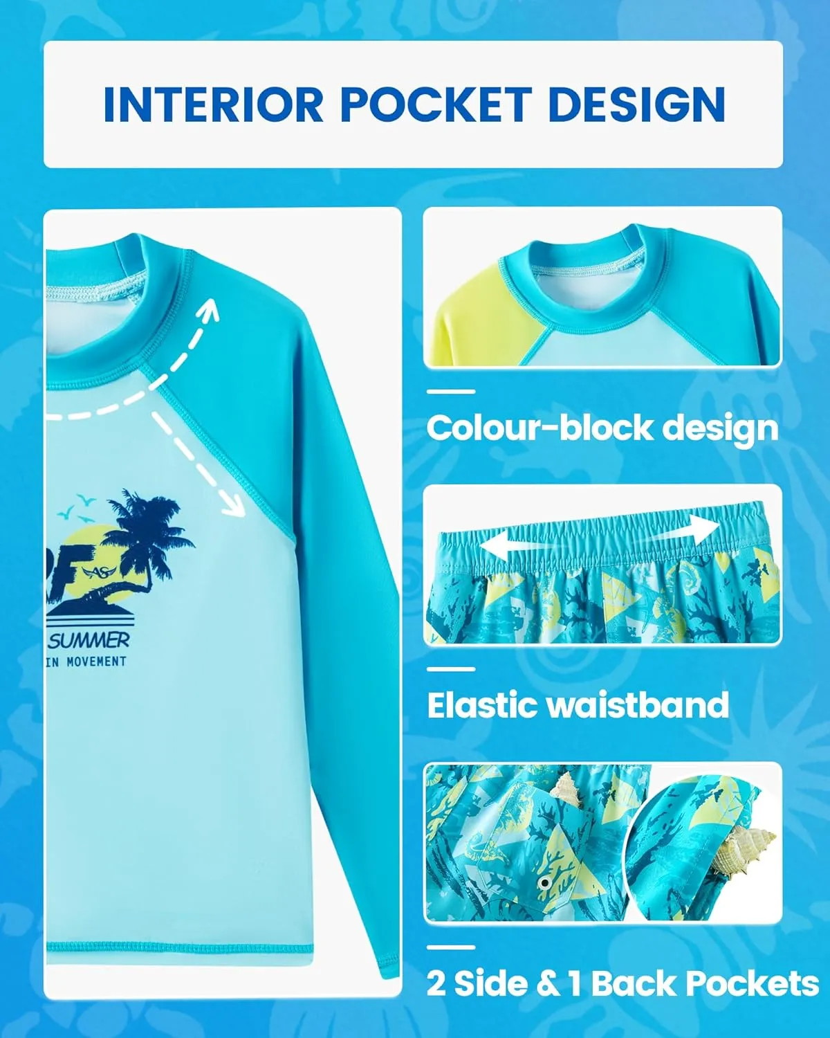 Angel season Boys Swimsuit Toddler Rash Guard Swim Set Long Sleeve Shirt with Swim Trunks Bathing Suit UPF 50  Swimwear