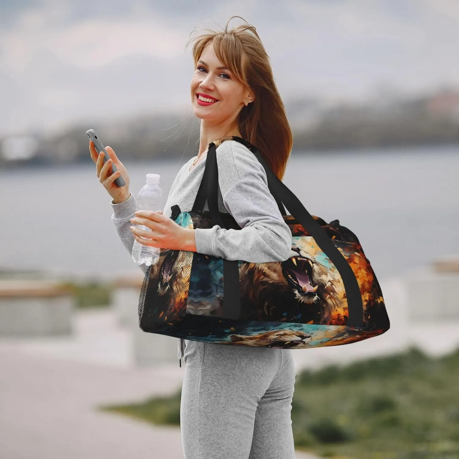Angry Lion Duffle Bag Foldable Travel Tote Bag Carry On Large Weekender Overnight Bags Waterproof Gym Bag For Women Men