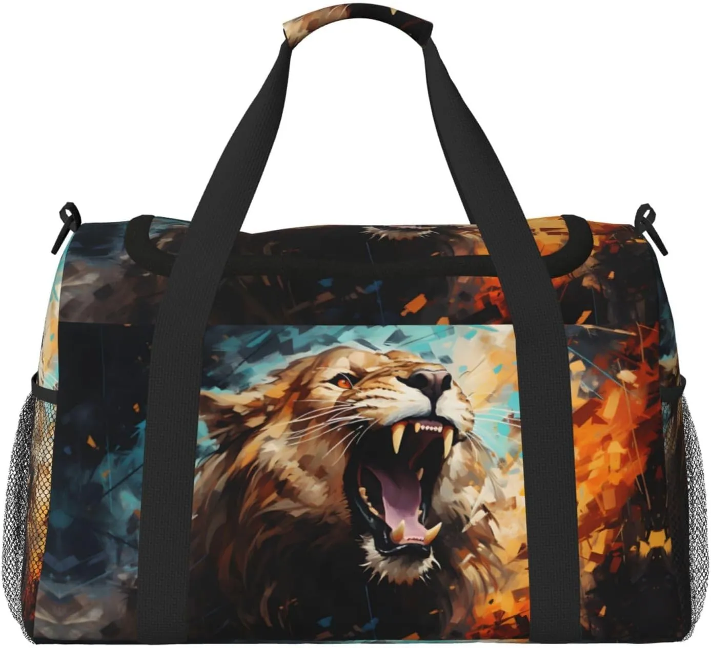 Angry Lion Duffle Bag Foldable Travel Tote Bag Carry On Large Weekender Overnight Bags Waterproof Gym Bag For Women Men