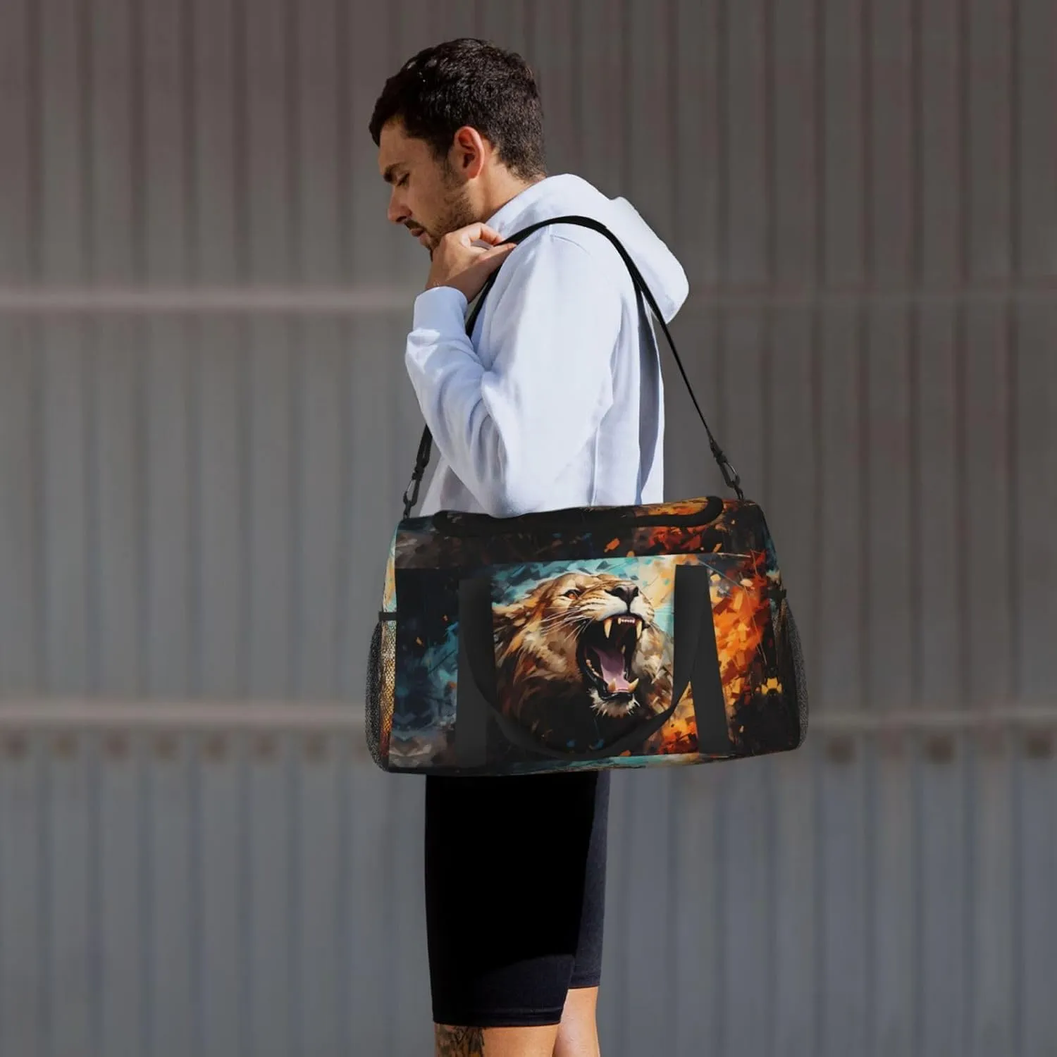 Angry Lion Duffle Bag Foldable Travel Tote Bag Carry On Large Weekender Overnight Bags Waterproof Gym Bag For Women Men