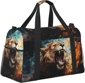 Angry Lion Duffle Bag Foldable Travel Tote Bag Carry On Large Weekender Overnight Bags Waterproof Gym Bag For Women Men
