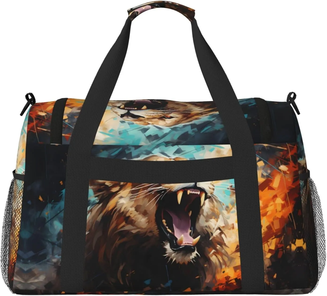 Angry Lion Duffle Bag Foldable Travel Tote Bag Carry On Large Weekender Overnight Bags Waterproof Gym Bag For Women Men