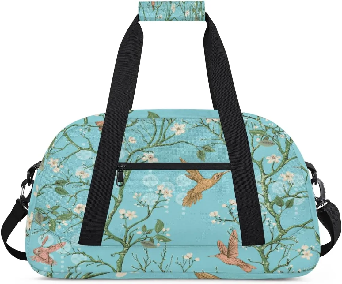 Animal Bird Gym Duffel Bag for Men Women Plum Tree Sports Tote Bag with Adjustable Shoulder Strap for Dance Gymnastics Traveling Outdoor Camping Overnight Stay