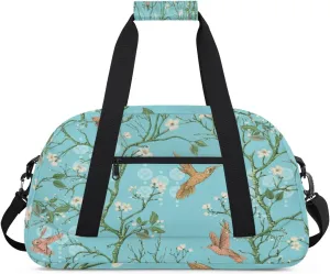 Animal Bird Gym Duffel Bag for Men Women Plum Tree Sports Tote Bag with Adjustable Shoulder Strap for Dance Gymnastics Traveling Outdoor Camping Overnight Stay
