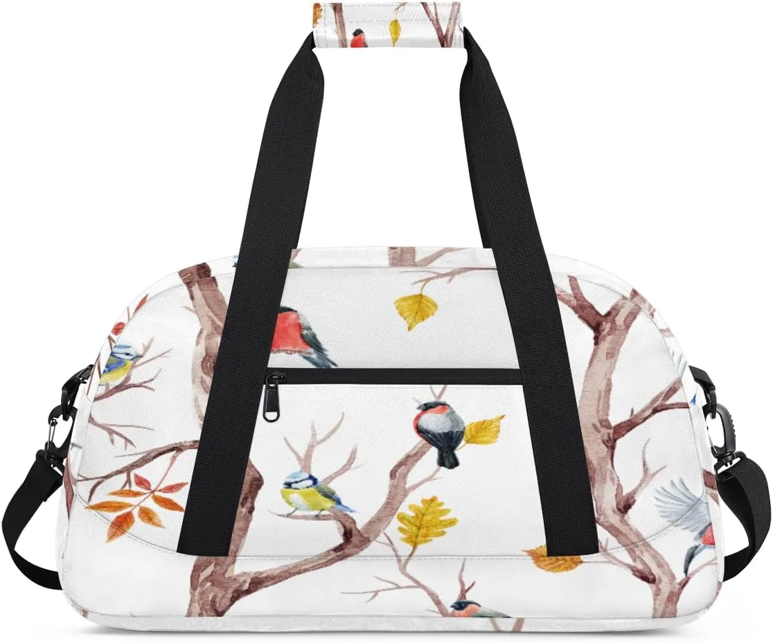 Animal Bird Gym Duffel Bag for Men Women Tree Branch Sports Tote Bag with Adjustable Shoulder Strap for Dance Gymnastics Traveling Outdoor Camping Overnight Stay