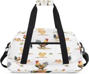 Animal Chicken Gym Duffel Bag for Men Women Rooster Pattern Sports Tote Bag with Adjustable Shoulder Strap for Dance Gymnastics Traveling Outdoor Camping Overnight Stay