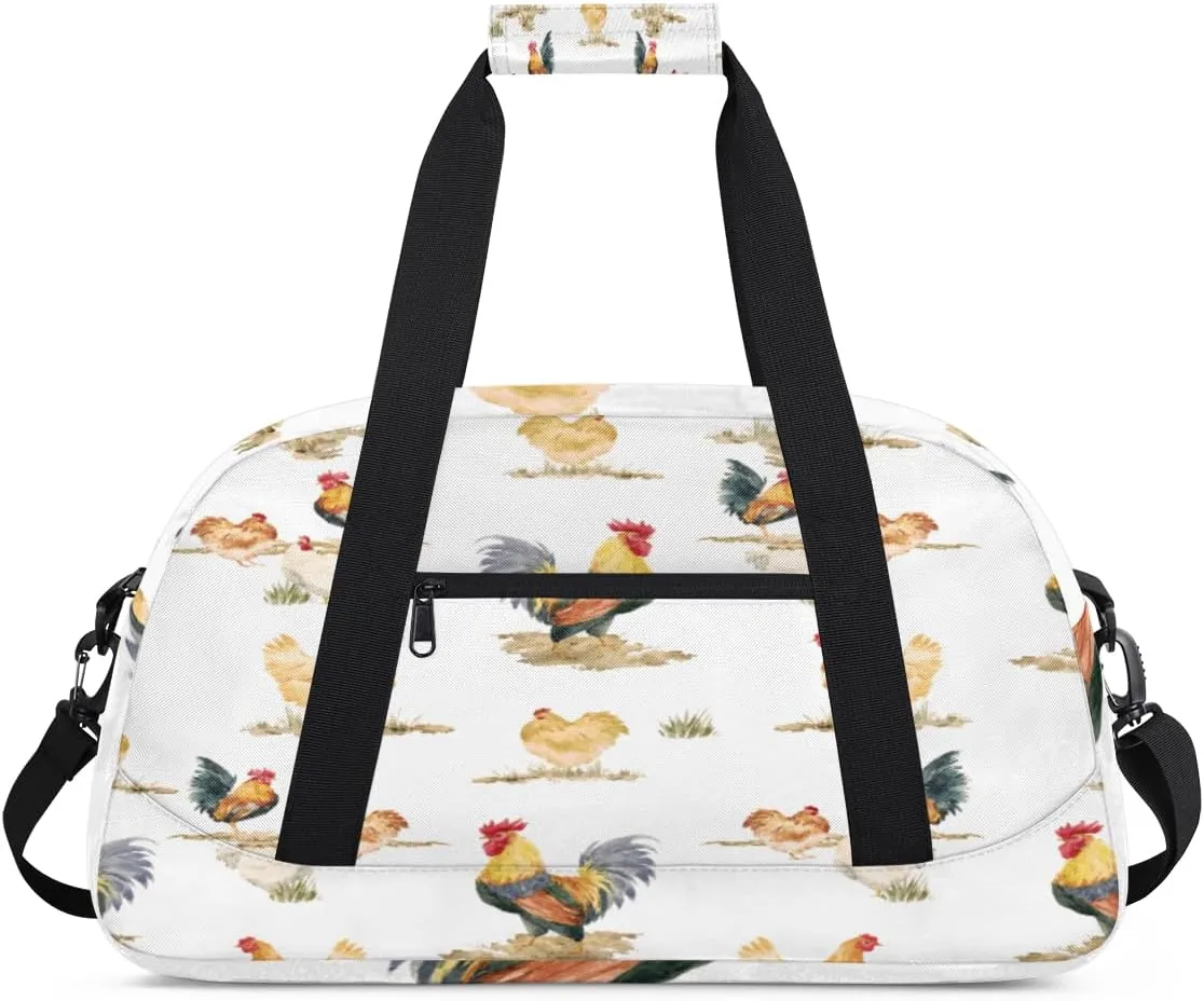 Animal Chicken Gym Duffel Bag for Men Women Rooster Pattern Sports Tote Bag with Adjustable Shoulder Strap for Dance Gymnastics Traveling Outdoor Camping Overnight Stay