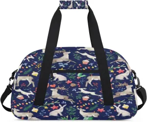 Animal Deer Gym Duffel Bag for Men Women Christmas Theme Sports Tote Bag with Adjustable Shoulder Strap for Dance Gymnastics Traveling Outdoor Camping Overnight Stay