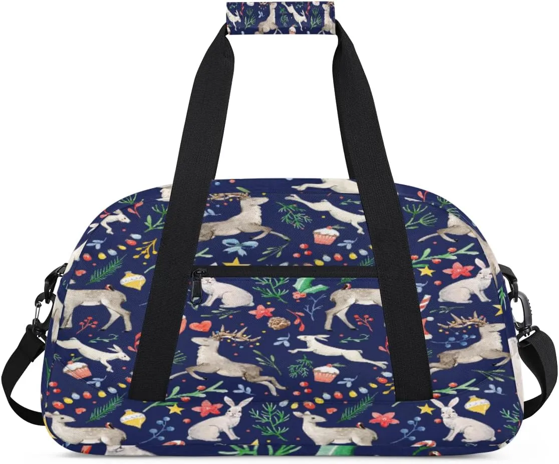 Animal Deer Gym Duffel Bag for Men Women Christmas Theme Sports Tote Bag with Adjustable Shoulder Strap for Dance Gymnastics Traveling Outdoor Camping Overnight Stay