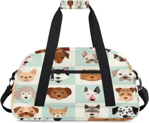 Animal Dog Gym Duffel Bag for Men Women Lovely Dog Sports Tote Bag with Adjustable Shoulder Strap for Dance Gymnastics Traveling Outdoor Camping Overnight Stay