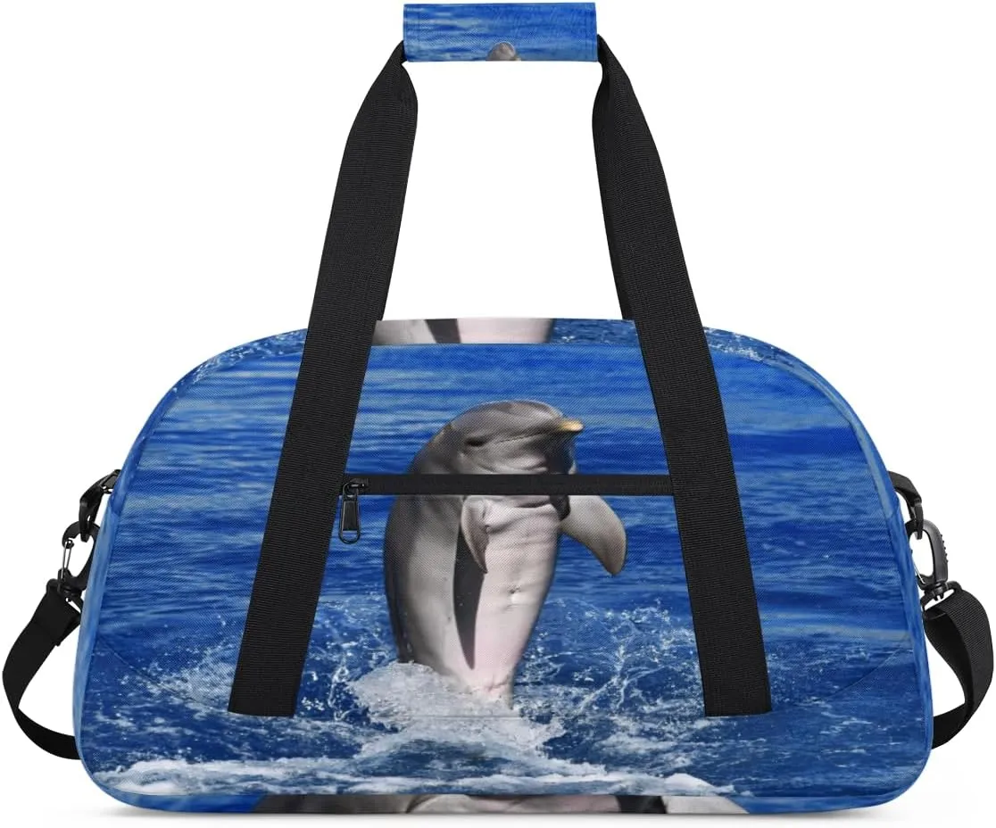 Animal Dolphin Gym Duffel Bag for Men Women Ocean Sports Tote Bag with Adjustable Shoulder Strap for Dance Gymnastics Traveling Outdoor Camping Overnight Stay