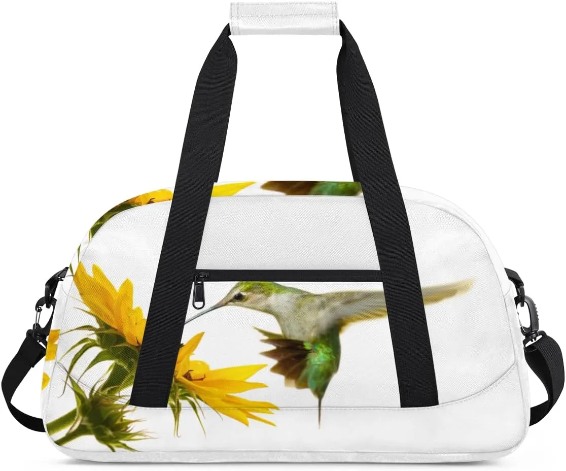 Animal Hummingbird Gym Duffel Bag for Men Women Sunflower Sports Tote Bag with Adjustable Shoulder Strap for Dance Gymnastics Traveling Outdoor Camping Overnight Stay