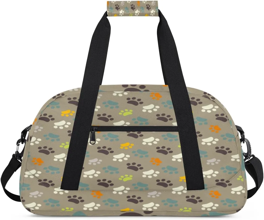 Animal Paw Print Gym Duffel Bag for Men Women Cartoon Pattern Sports Tote Bag with Adjustable Shoulder Strap for Dance Gymnastics Traveling Outdoor Camping Overnight Stay