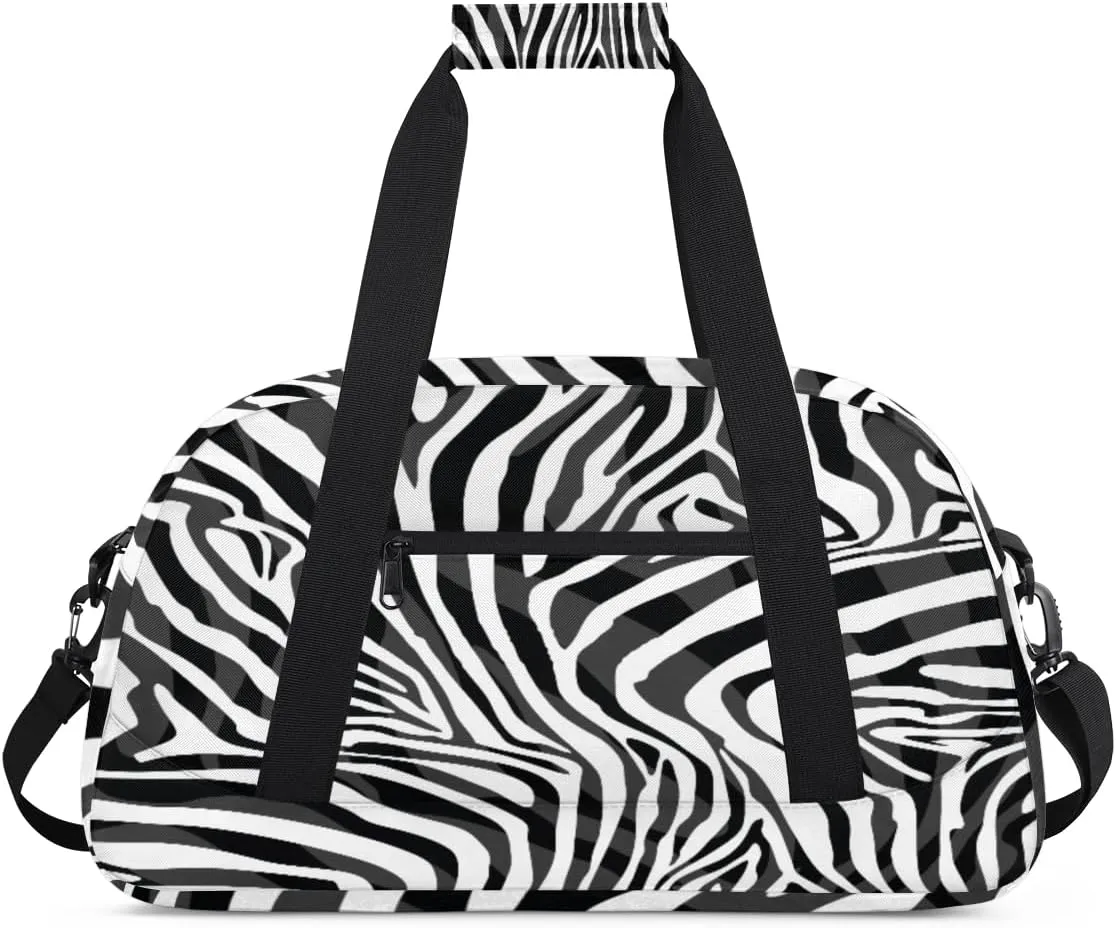 Animal Texture Gym Duffel Bag for Men Women Zebra Print Sports Tote Bag with Adjustable Shoulder Strap for Dance Gymnastics Traveling Outdoor Camping Overnight Stay