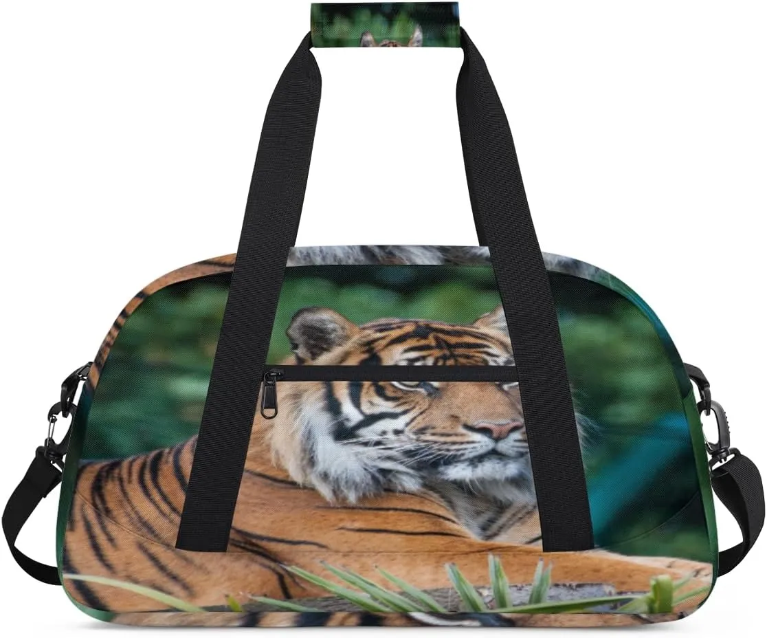Animal Tiger Gym Duffel Bag for Men Women Wild Animals Sports Tote Bag with Adjustable Shoulder Strap for Dance Gymnastics Traveling Outdoor Camping Overnight Stay