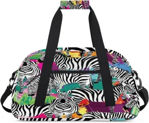 Animal Zebra Gym Duffel Bag for Men Women Colorful Painting Sports Tote Bag with Adjustable Shoulder Strap for Dance Gymnastics Traveling Outdoor Camping Overnight Stay