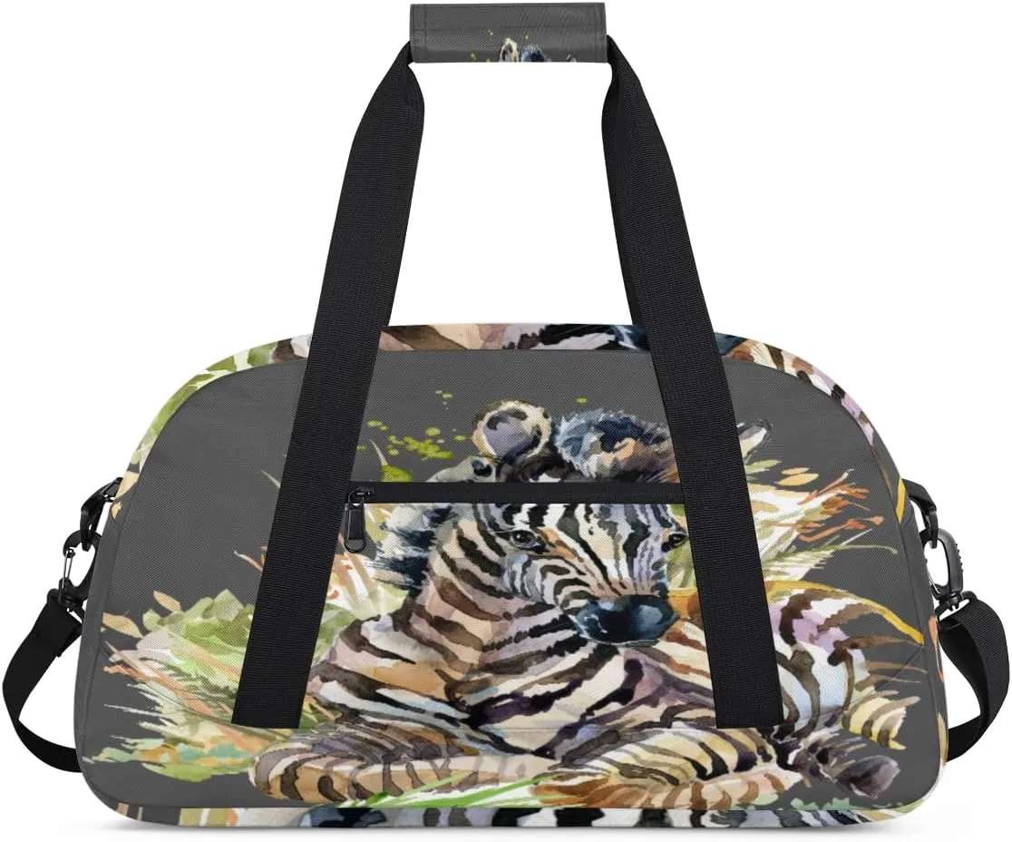 Animal Zebra Gym Duffel Bag for Men Women Cute Sports Tote Bag with Adjustable Shoulder Strap for Dance Gymnastics Traveling Outdoor Camping Overnight Stay