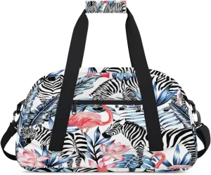 Animal Zebra Gym Duffel Bag for Men Women Flamingo Pattern Sports Tote Bag with Adjustable Shoulder Strap for Dance Gymnastics Traveling Outdoor Camping Overnight Stay