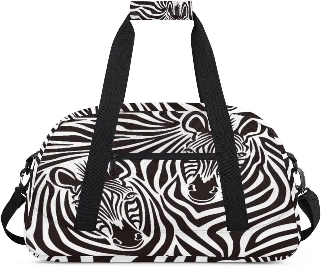 Animal Zebra Gym Duffel Bag for Men Women Stripe Zebra Sports Tote Bag with Adjustable Shoulder Strap for Dance Gymnastics Traveling Outdoor Camping Overnight Stay