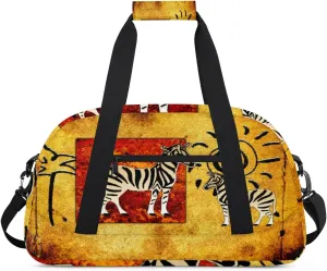 Animal Zebra Gym Duffel Bag for Men Women Vintage Stickers Sports Tote Bag with Adjustable Shoulder Strap for Dance Gymnastics Traveling Outdoor Camping Overnight Stay