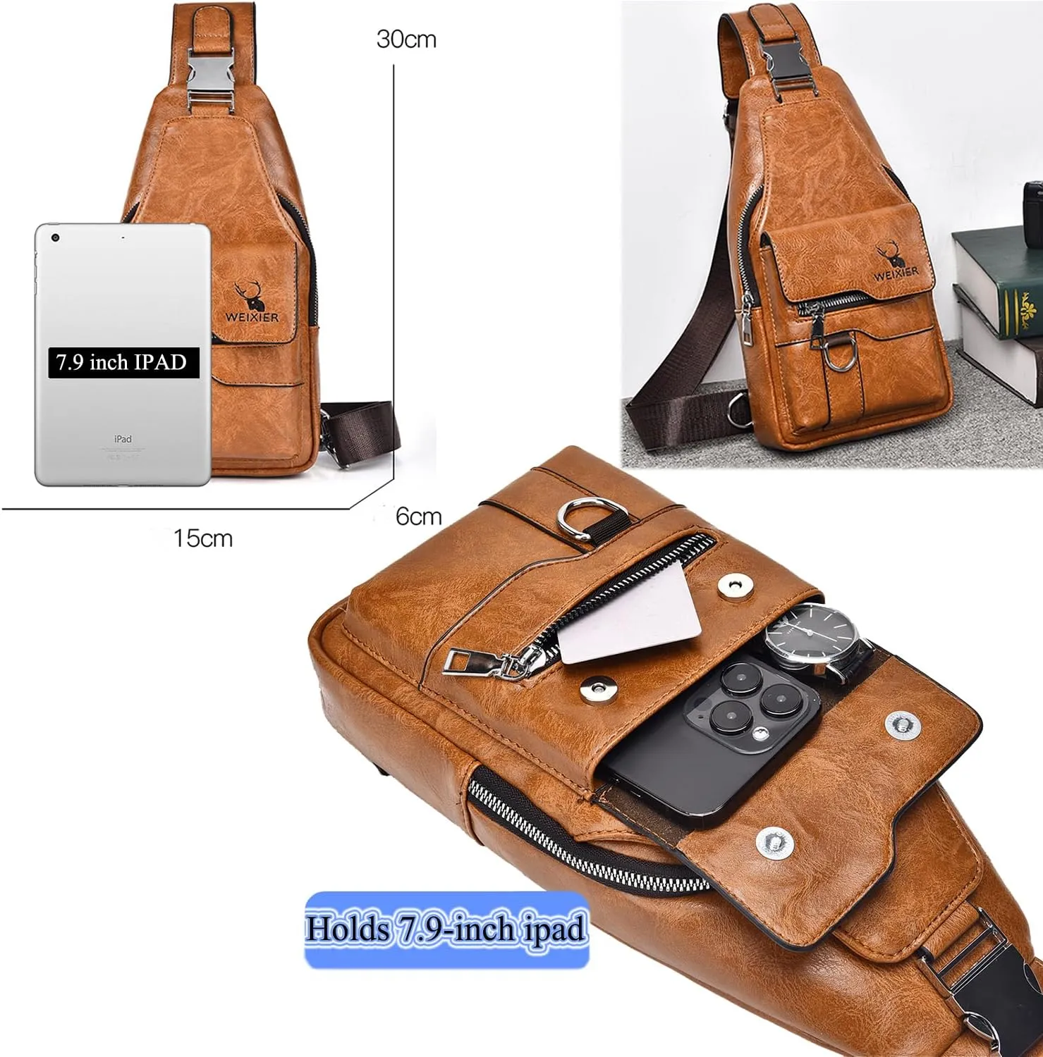 ANPTER Sling Bag for Men Crossbody Chest Bag Over the Shoulder Purse Casual Sling Backpack for Travel Hiking Cycling