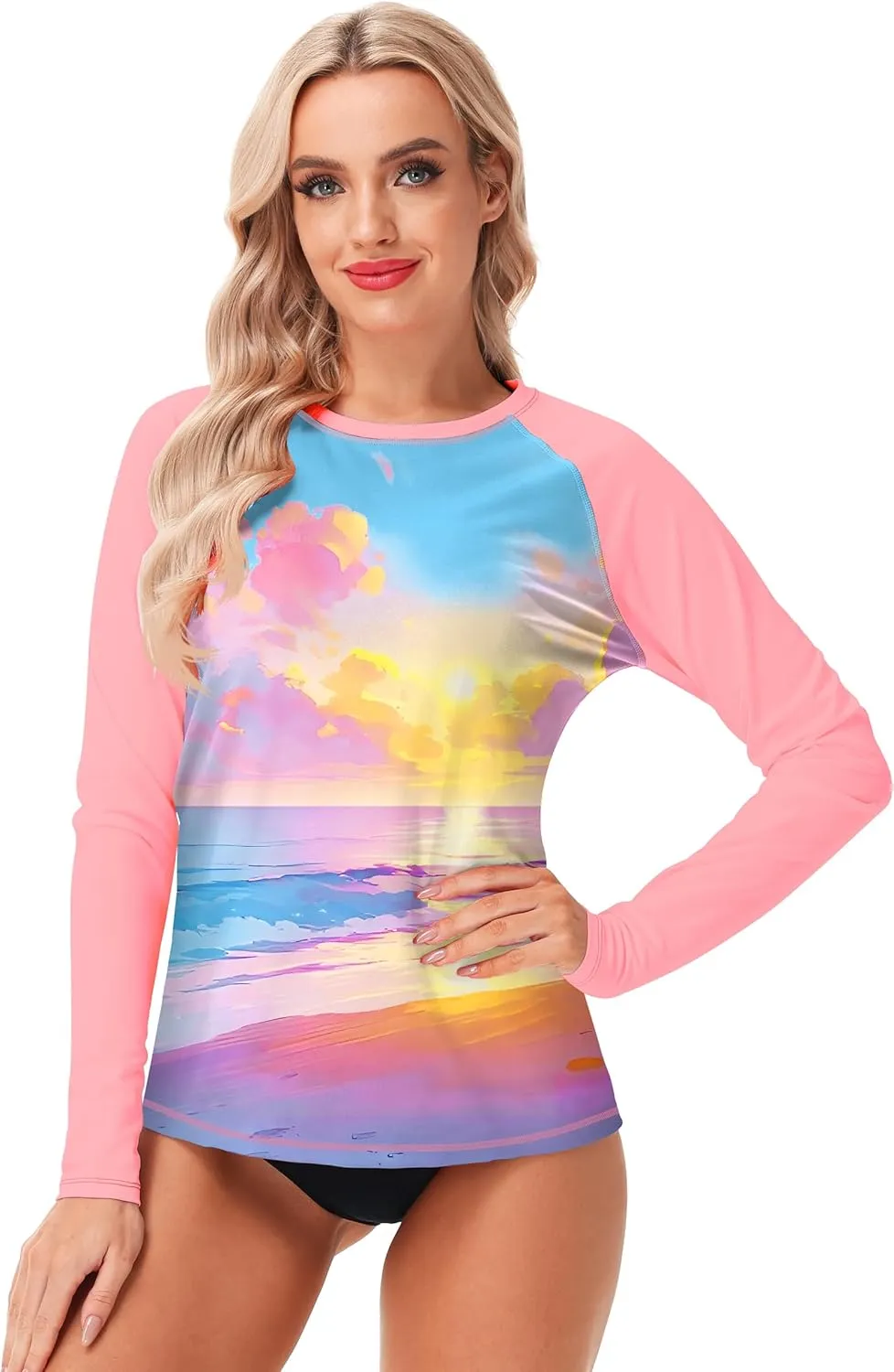 AOBUTE Women Rash Guard UPF 50  Long Sleeve Swim Top Surf Shirts