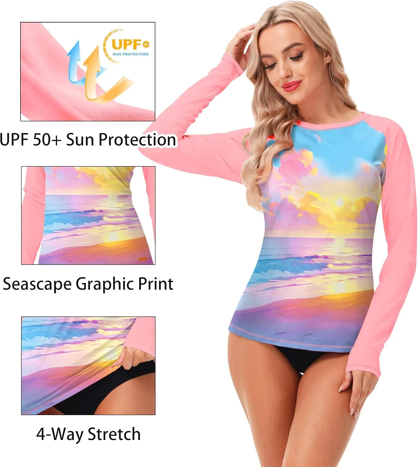 AOBUTE Women Rash Guard UPF 50  Long Sleeve Swim Top Surf Shirts