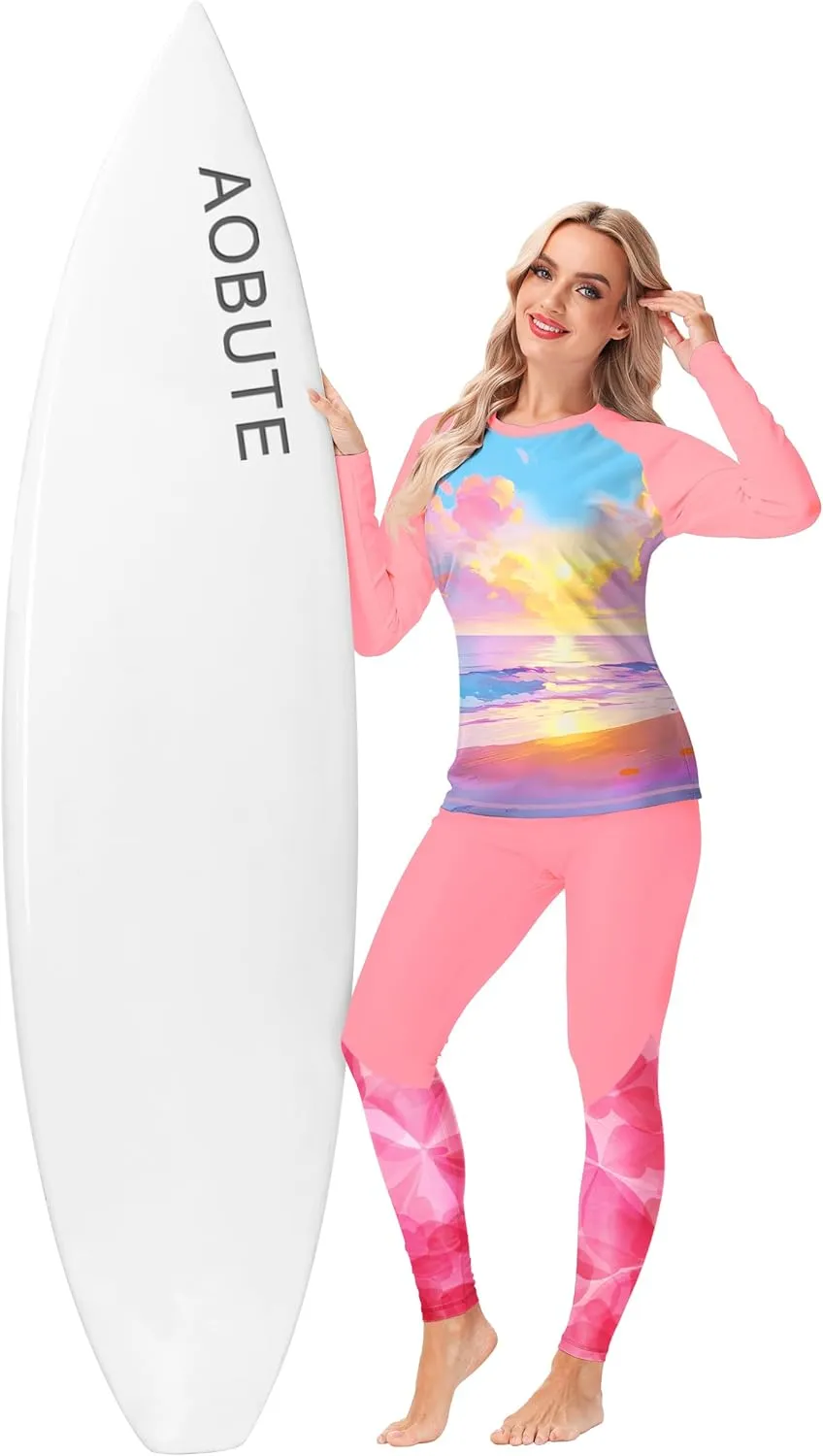 AOBUTE Women Rash Guard UPF 50  Long Sleeve Swim Top Surf Shirts
