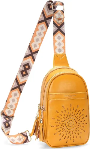 APHISON Small Sling Bag Fanny Packs Cell Phone Purse Vegan Leather Crossbody Bags for Women Chest Bag with Adjustable Strap Yellow