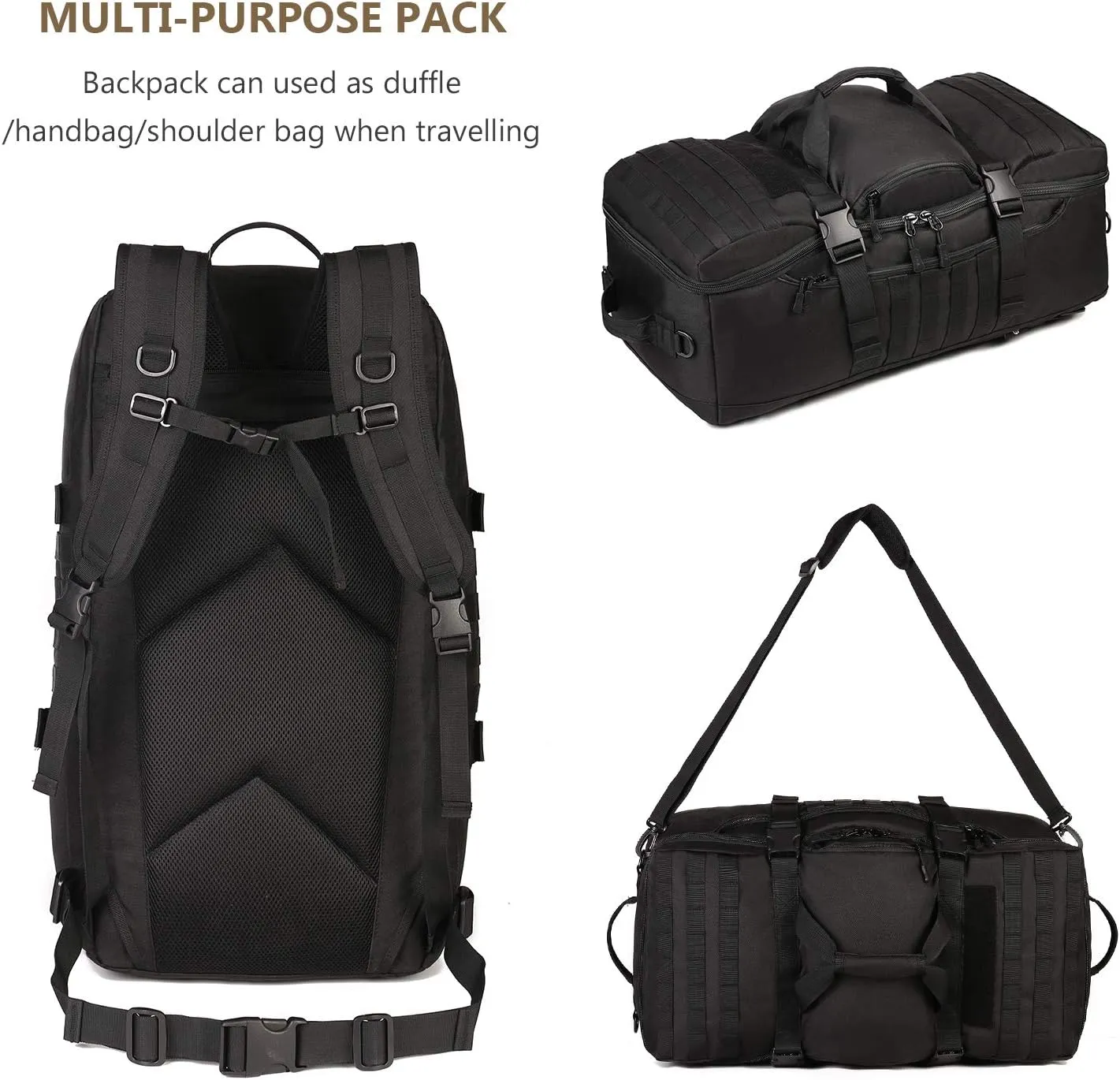 ArcEnCiel60L Outdoor Tactical Duffel Backpack Military Waterproof Suitcase Sport Luggage Hiking Camping Bag（Rain Cover Patch）