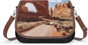 Arches National Park Entrance Leather Shoulder Bag for Women Classic Crossbody Purse Leather Tote Bag Handbag Purse Small Shoulder Bags for Shopping
