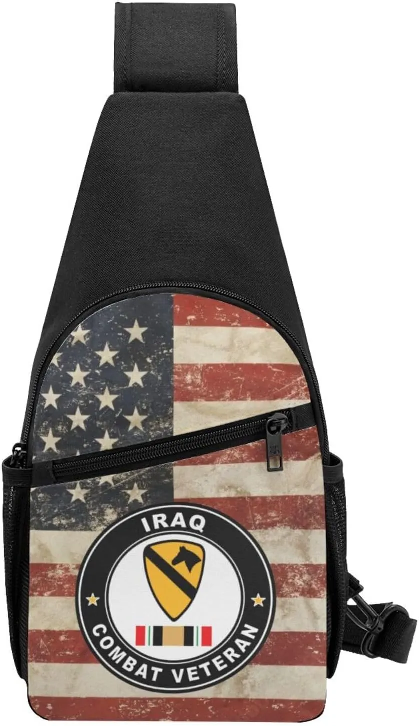 Army 1st Cavalry Division Iraq Combat Veteran Sling Bag Crossbody Backpack Shoulder Casual Daypack Bags for Men
