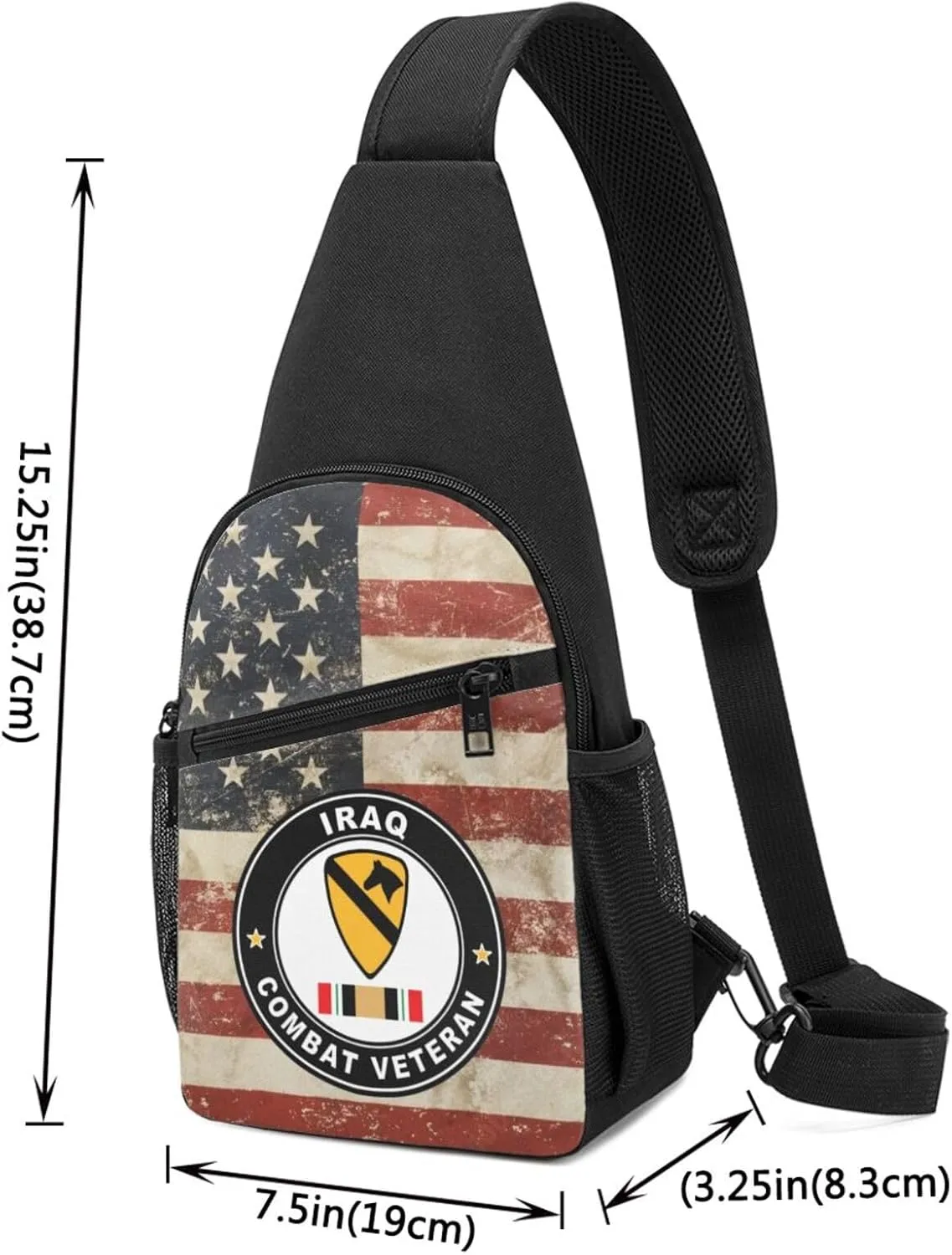 Army 1st Cavalry Division Iraq Combat Veteran Sling Bag Crossbody Backpack Shoulder Casual Daypack Bags for Men