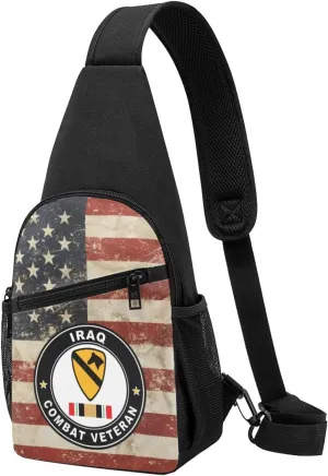 Army 1st Cavalry Division Iraq Combat Veteran Sling Bag Crossbody Backpack Shoulder Casual Daypack Bags for Men