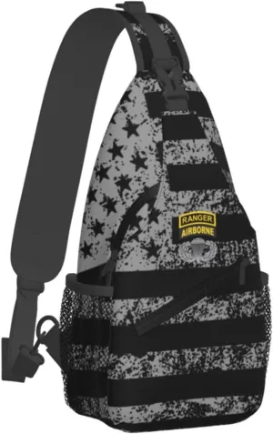 Army Ranger Tab Airborne and Wings Sling Bag for Men, Small Crossbody Sling Bags, Mini Water Resistant Shoulder Daypack for Travel, Anti Thief Chest Bag for Hiking