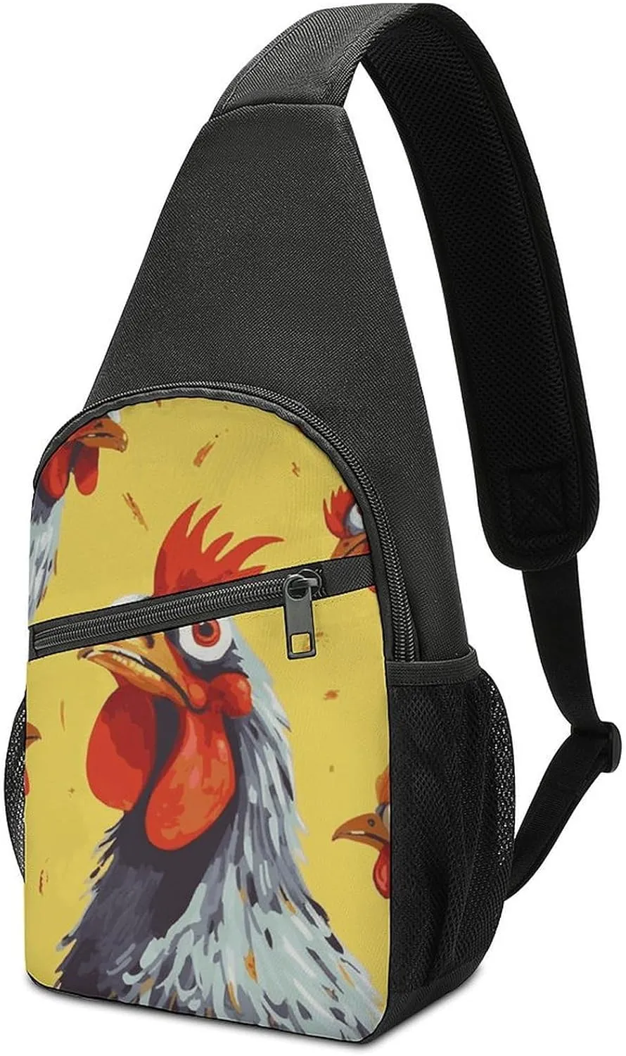 Art Chicken Painting Sling Bag Travel Sling Backpack Man Purse for Men Hiking Crossbody Bags Chest Bag Shoulder Chest Pack