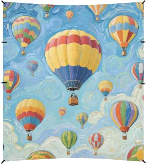 Art Painting Blue Hot Air Balloon Foldable Beach Cabana UPF50  Protection Lightweight Portable Sunshade Includes Sand Shovel, Sandbags, Stability Poles for Backyard, Grassland, Park