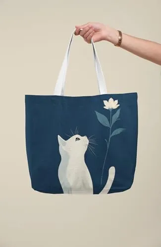 Art to Doors | Cat Smelling a Flower | Tote Bags | Shopping Bag For Grocery | Aesthetic Carry Bag | Tote Bag for Shopping, Travel, office & beach bags for women