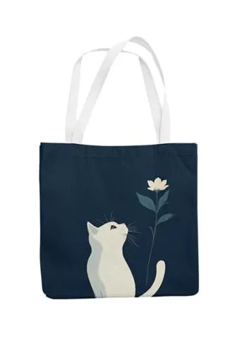 Art to Doors | Cat Smelling a Flower | Tote Bags | Shopping Bag For Grocery | Aesthetic Carry Bag | Tote Bag for Shopping, Travel, office & beach bags for women