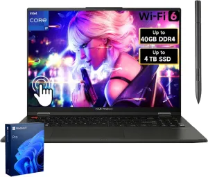 ASUS Business Vivobook S 16 i9 Flip 2-in-1 Laptop, 16" WUXGA Touchscreen, Intel i9-13900H, 24GB RAM, 1TB SSD, HDMI, Wi-Fi 6, Windows 11 Pro, Bundle with ADATA 512 External SSD