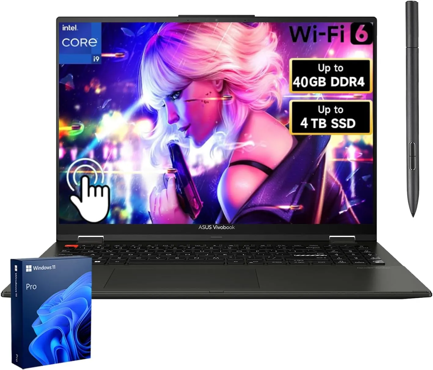ASUS Business Vivobook S 16 i9 Flip 2-in-1 Laptop, 16" WUXGA Touchscreen, Intel i9-13900H, 24GB RAM, 1TB SSD, HDMI, Wi-Fi 6, Windows 11 Pro, Bundle with ADATA 512 External SSD