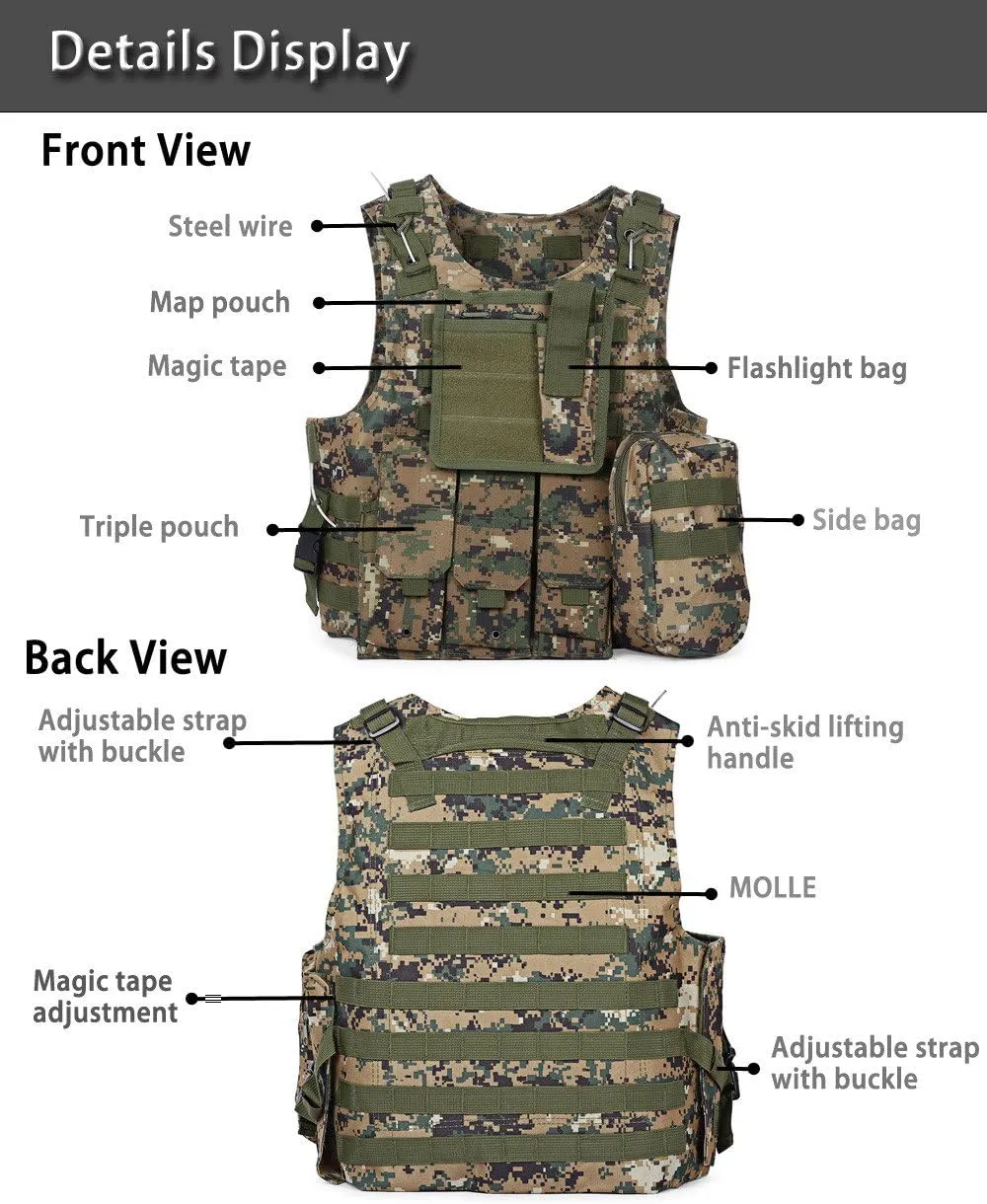 ATAIRSOFT Tactical Vest Airsoft MOLLE RRV Hunting Adjustable Plate Carrier with Pouches