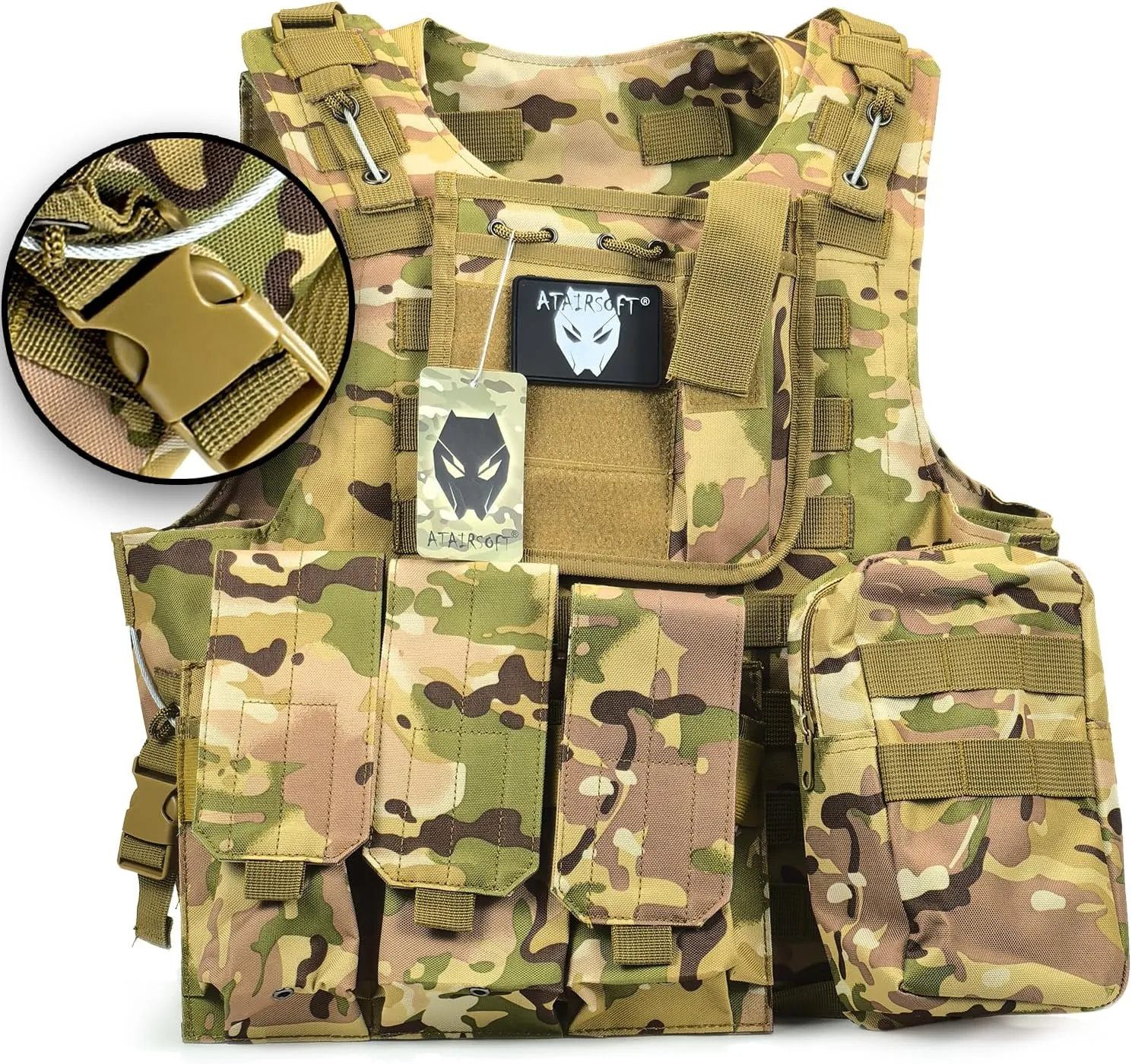 ATAIRSOFT Tactical Vest Airsoft MOLLE RRV Hunting Adjustable Plate Carrier with Pouches