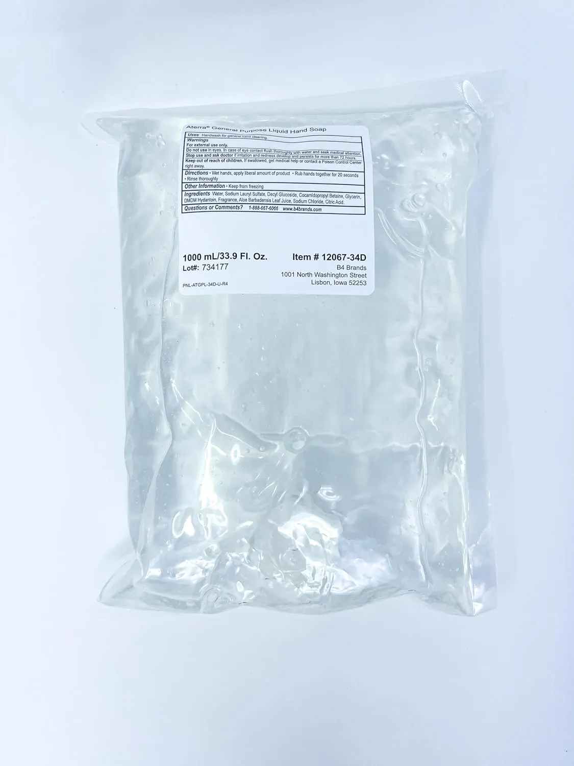 Aterra® General Purpose Liquid Biobased Hand Soap, 1000ml, case of 8 pouch, bulk refill