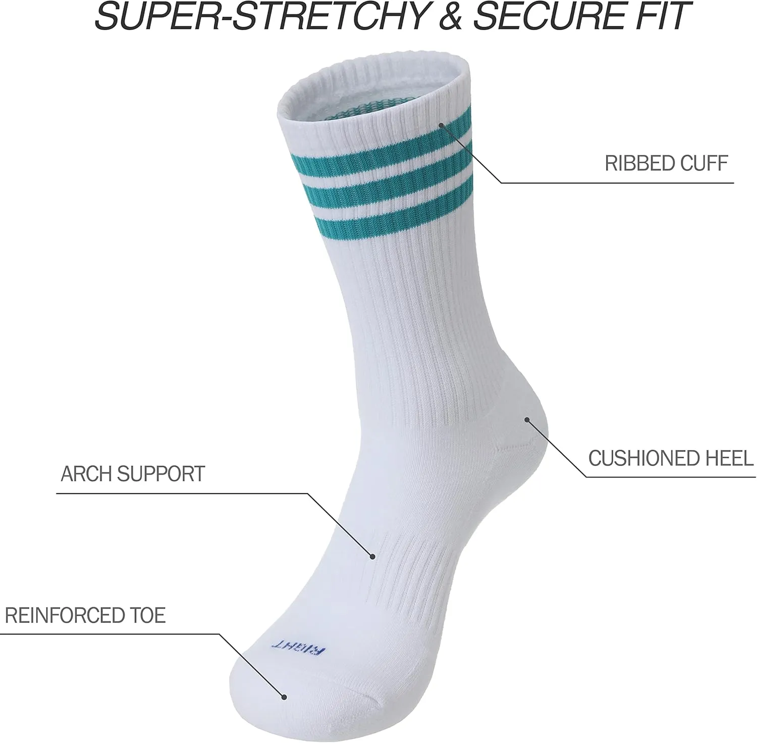 Athletic Cotton Crew Socks with Cushioning & Arch Support for Gym & Sports