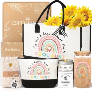 Aunt Gifts, Birthday Gifts for Aunt from Niece Nephew, Best Auntie Gift Ideas Canvas Tote Bag 16 Oz Can Glass Birthday Christmas Mothers Day Thank You Gift Baskets for Women