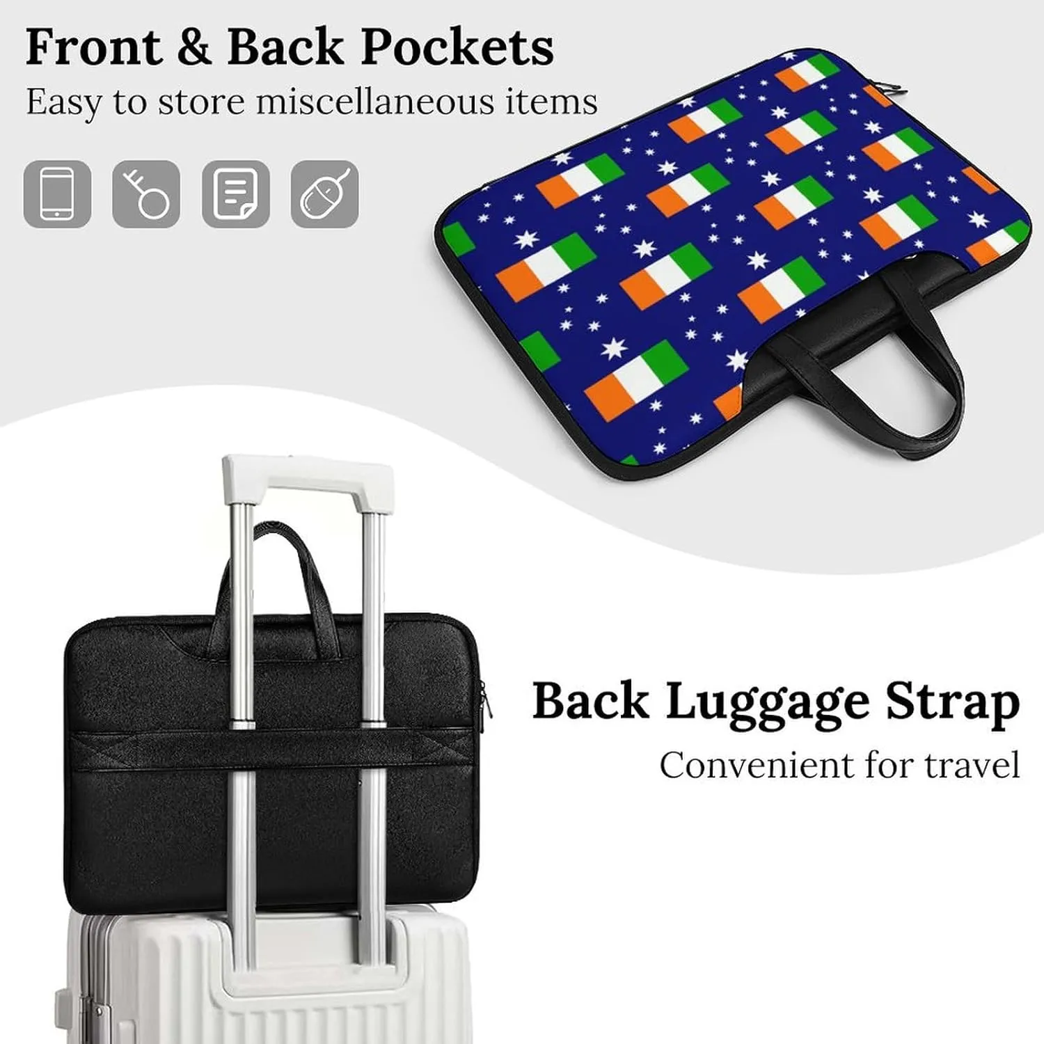Australia & Ireland Friendship Flag Laptop Sleeve Bag Protective Case Handbag With Shoulder Strap for Computer 10-17 Inch