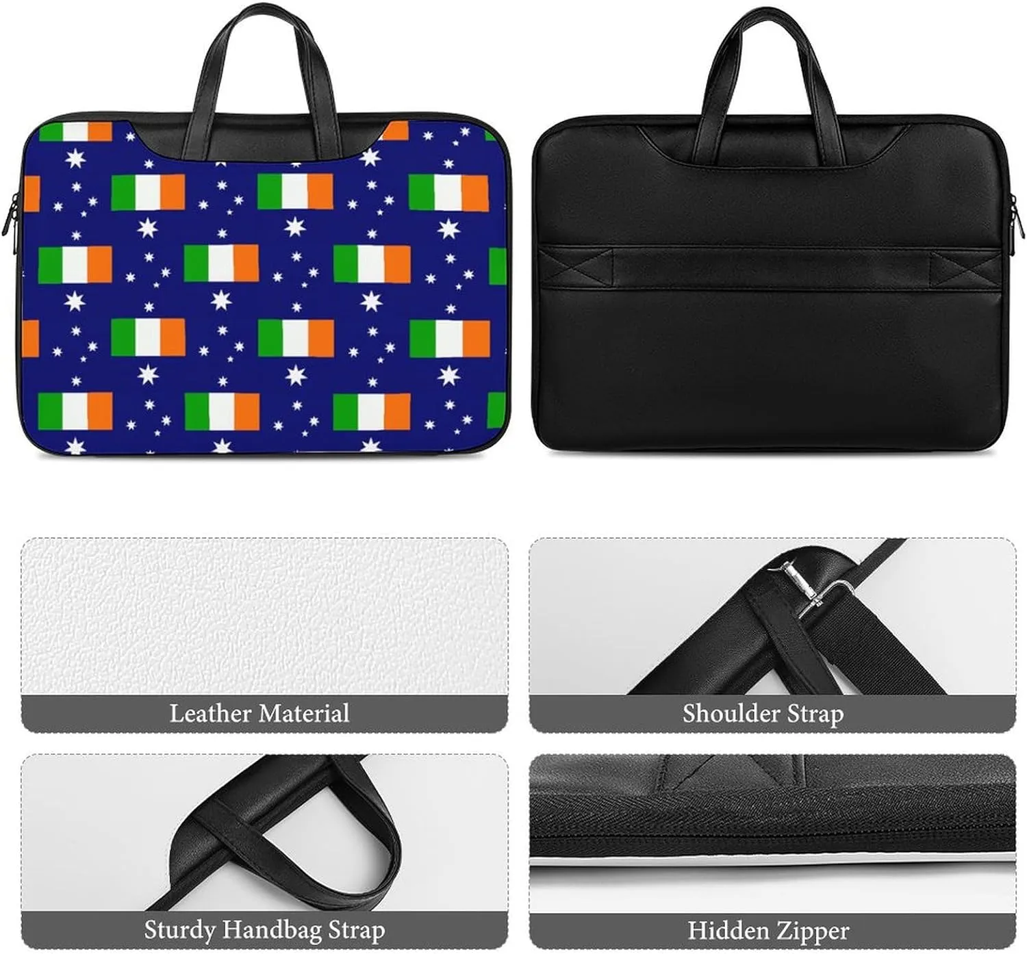 Australia & Ireland Friendship Flag Laptop Sleeve Bag Protective Case Handbag With Shoulder Strap for Computer 10-17 Inch