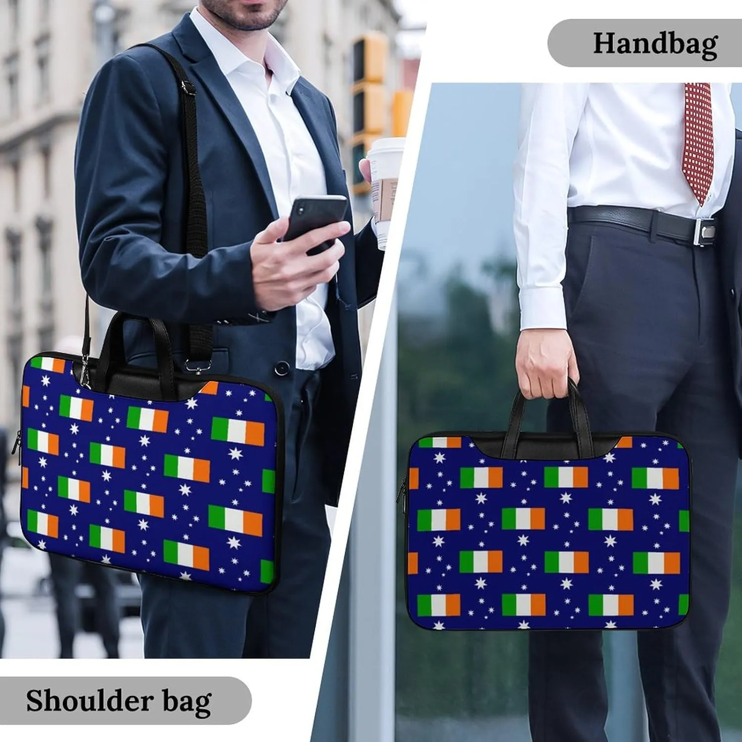 Australia & Ireland Friendship Flag Laptop Sleeve Bag Protective Case Handbag With Shoulder Strap for Computer 10-17 Inch