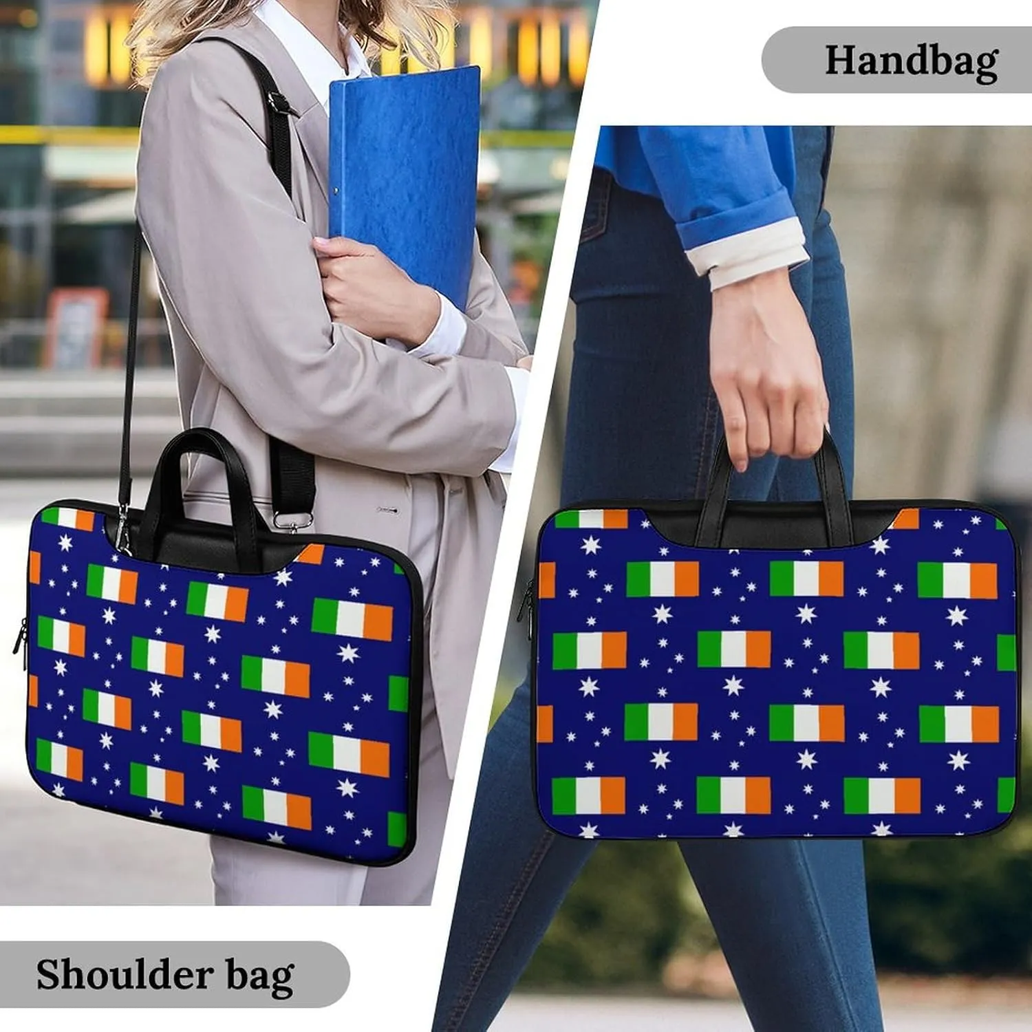 Australia & Ireland Friendship Flag Laptop Sleeve Bag Protective Case Handbag With Shoulder Strap for Computer 10-17 Inch
